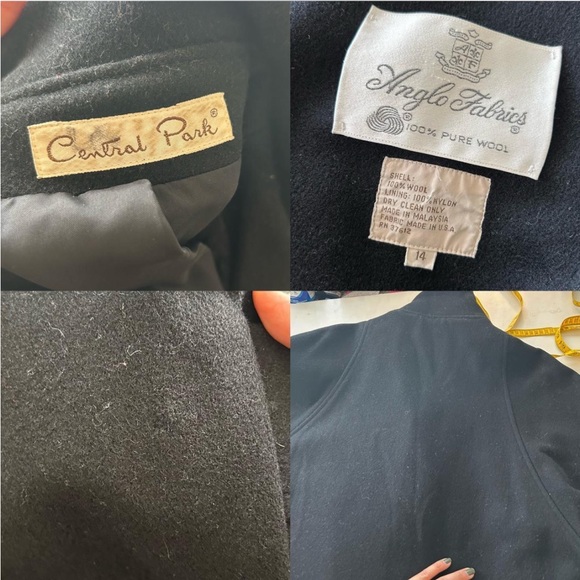 Vintage 80s Central Park double-breasted Wool black full-length overcoat size 14 - Picture 7 of 8